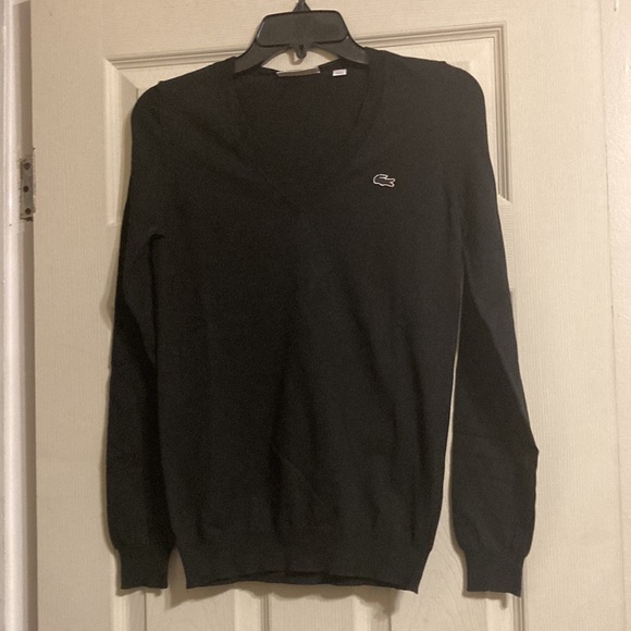 NWT Lacoste V-neck Jersey Sweater - Black - Picture 4 of 9
